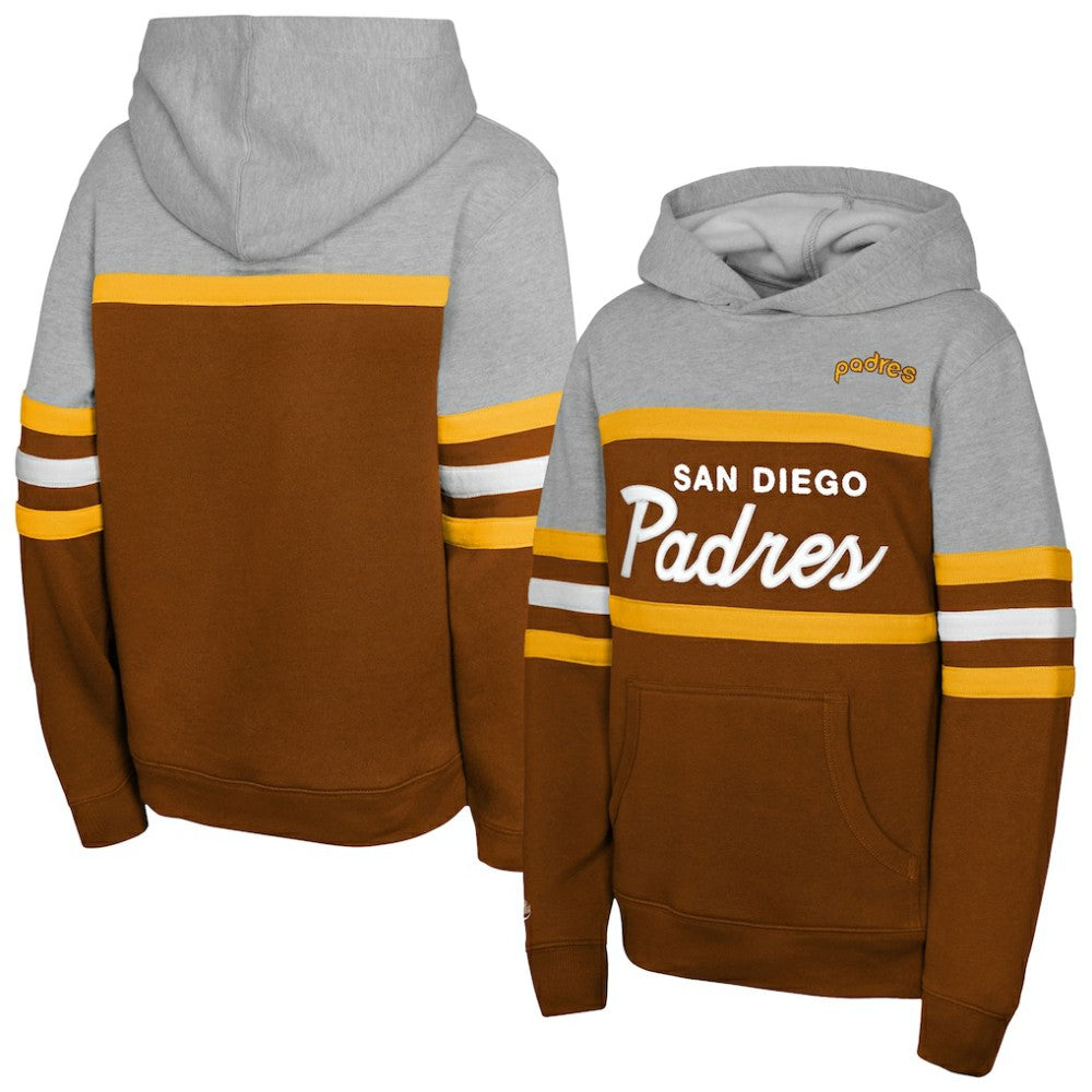 San Diego Padres Mitchell & Ness Youth Cooperstown Head Coach Pullover Hoodie - Brown/Grey - Mitchell & Ness Online