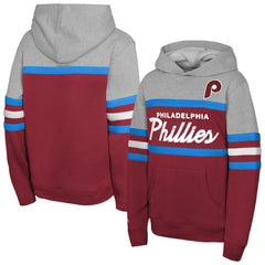 Philadelphia Phillies Mitchell & Ness Youth Cooperstown Head Coach Pullover Hoodie - Red/Grey - Mitchell & Ness Lifestyle