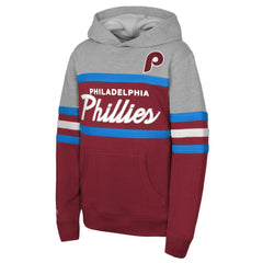 Philadelphia Phillies Mitchell & Ness Youth Cooperstown Head Coach Pullover Hoodie - Red/Grey - Mitchell & Ness Lifestyle
