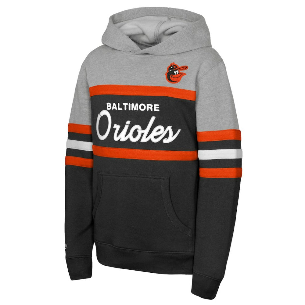 Baltimore Orioles Mitchell & Ness Youth Cooperstown Head Coach Pullover Hoodie - Black/Grey - Mitchell & Ness Online
