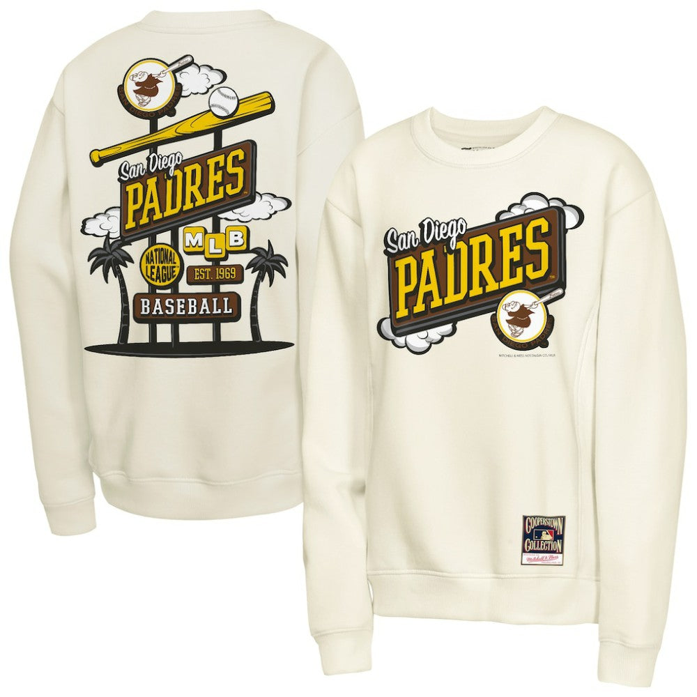 San Diego Padres Mitchell & Ness Youth Retro Billboard Sweatshirt - Natural - Mitchell & Ness Online