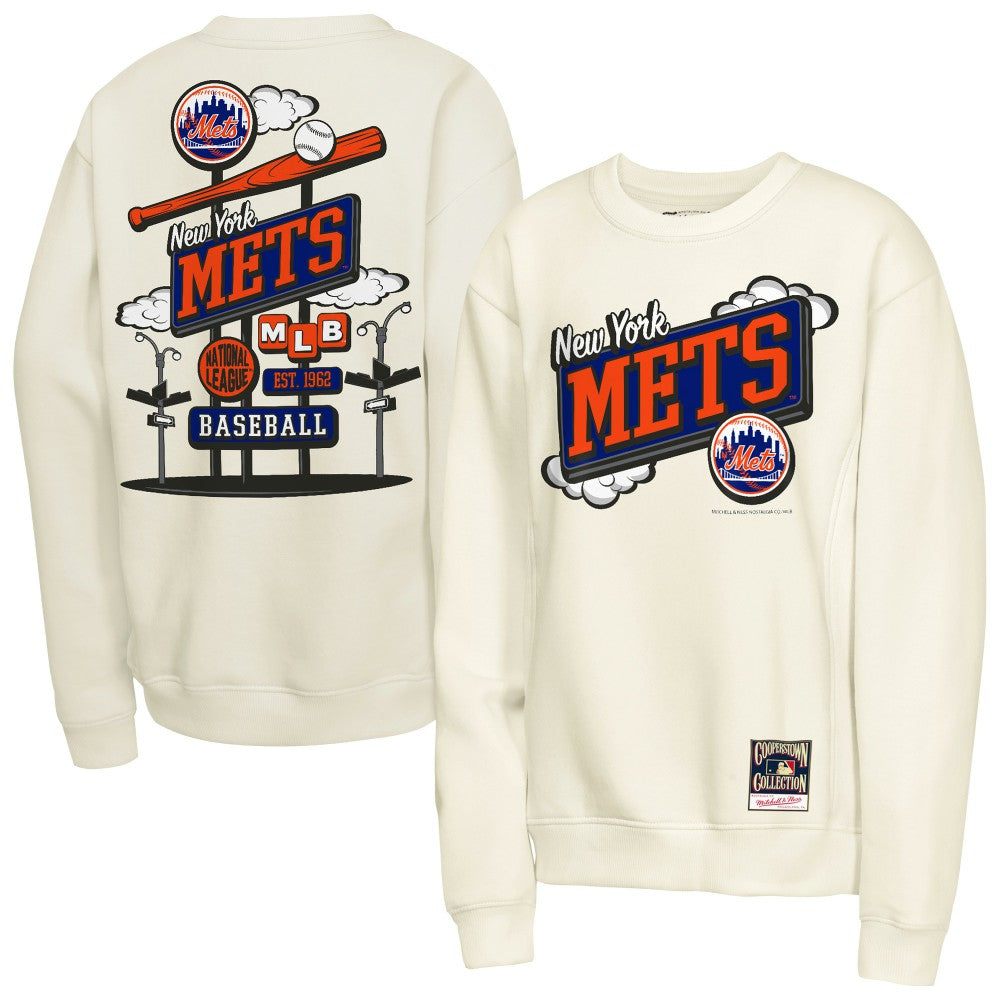 New York Mets Mitchell & Ness Youth Retro Billboard Sweatshirt - Natural - Mitchell & Ness on Sale