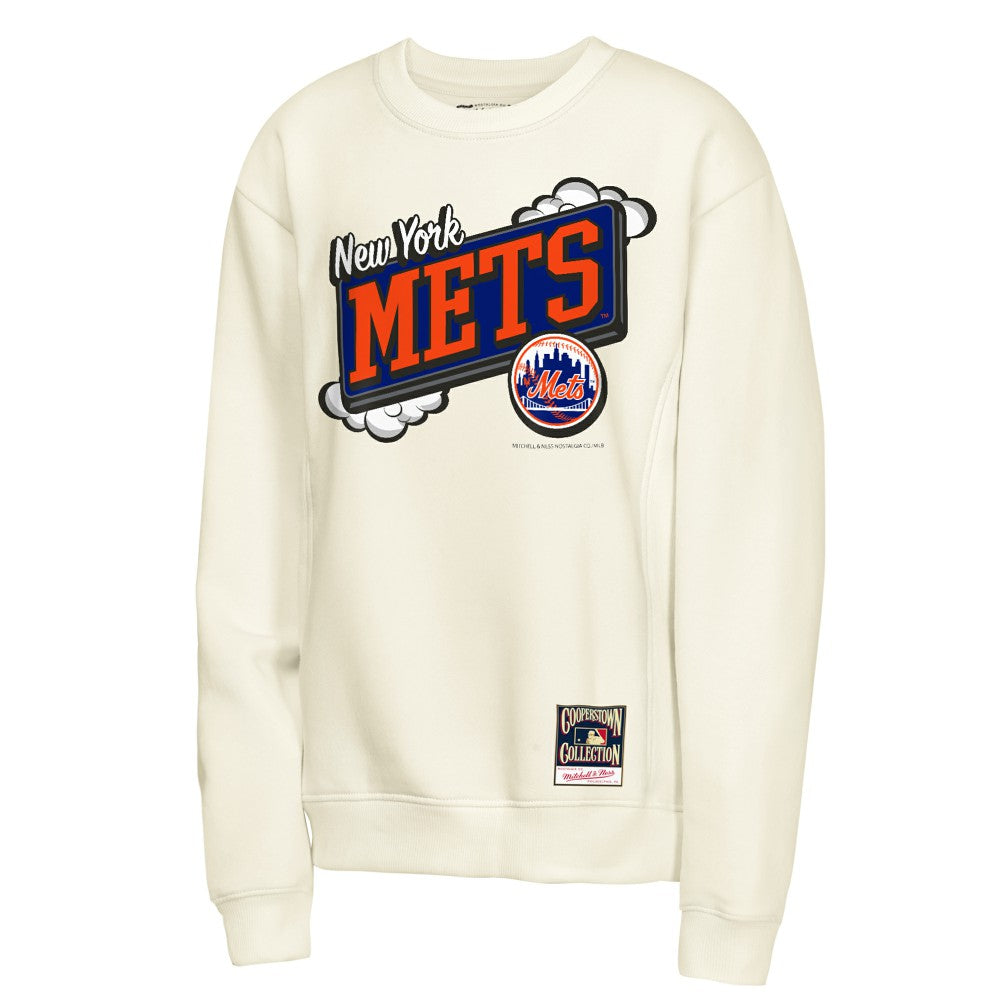 New York Mets Mitchell & Ness Youth Retro Billboard Sweatshirt - Natural - Mitchell & Ness on Sale