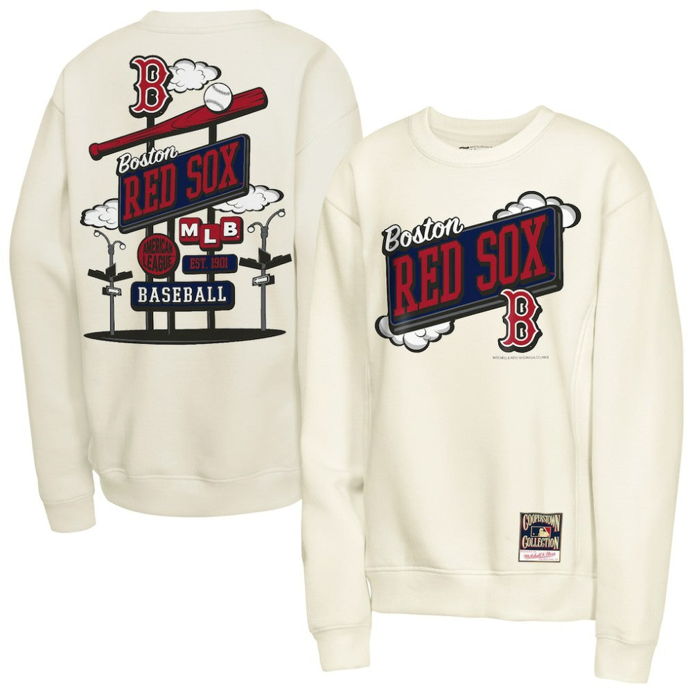 Boston Red Sox Mitchell & Ness Youth Retro Billboard Sweatshirt - Natural - Mitchell & Ness Lifestyle