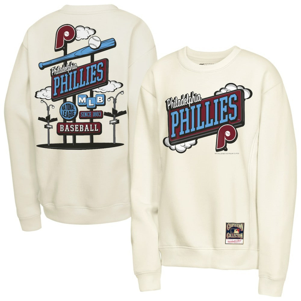 Philadelphia Phillies Mitchell & Ness Youth Retro Billboard Sweatshirt - Natural - Mitchell & Ness Lifestyle