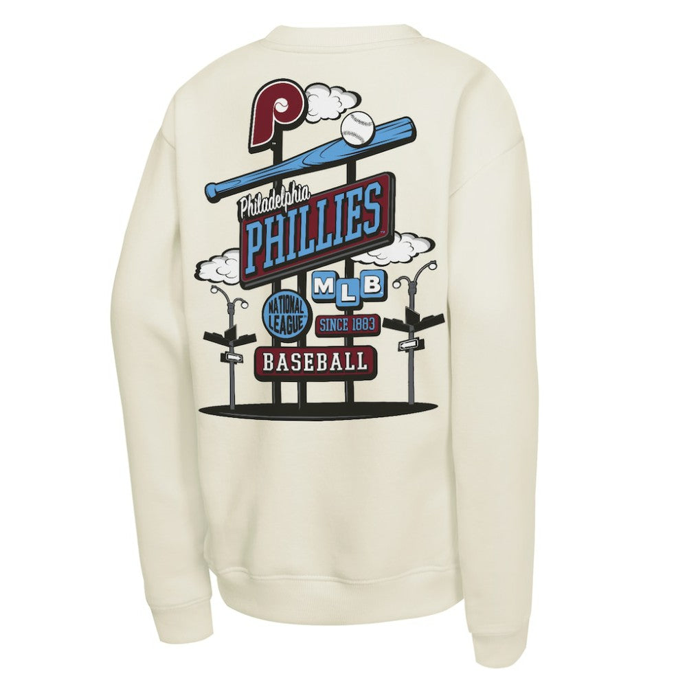 Philadelphia Phillies Mitchell & Ness Youth Retro Billboard Sweatshirt - Natural - Mitchell & Ness Lifestyle