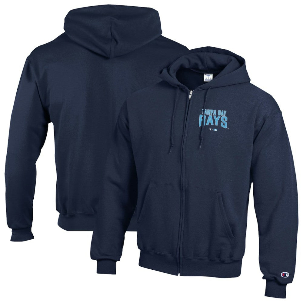 Tampa Bay Rays Champion Eco Powerblend Full-Zip Hoodie - Navy - MLB Lifestyle