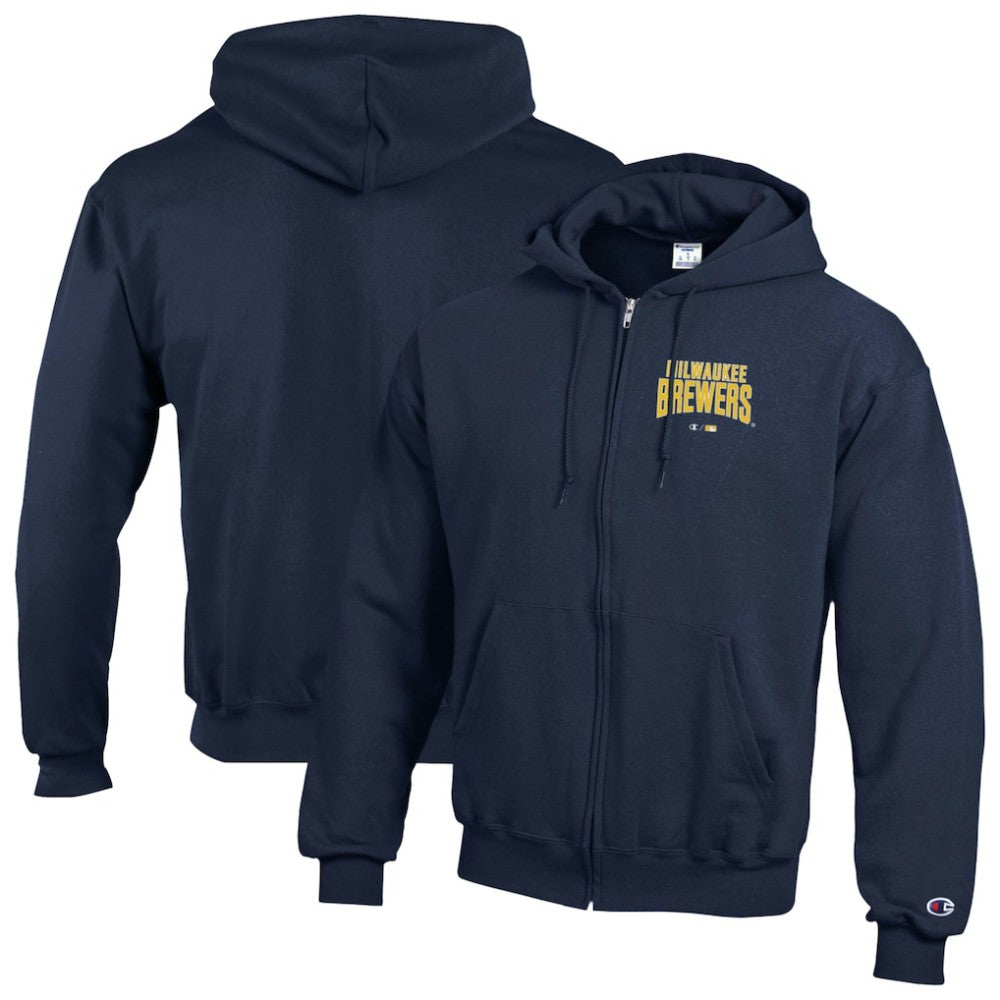 Milwaukee Brewers Champion Eco Powerblend Full-Zip Hoodie - Navy - MLB Sale