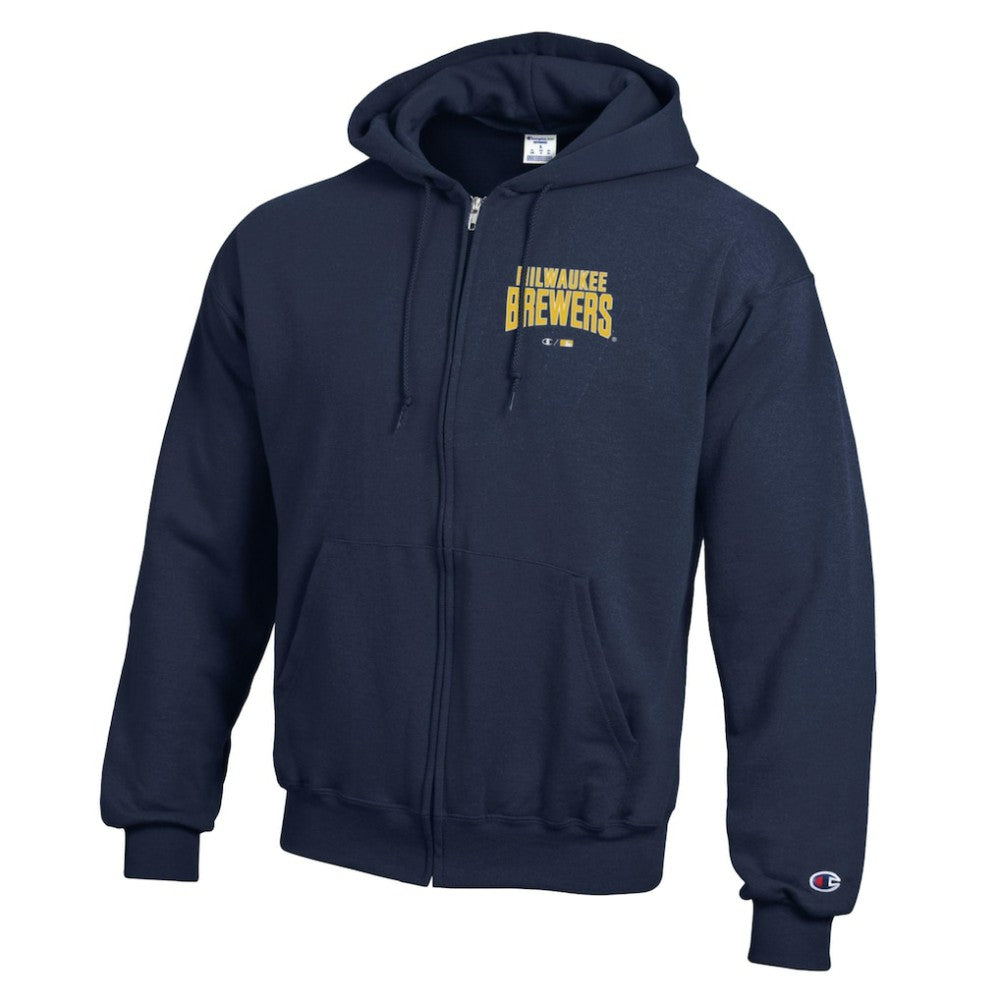 Milwaukee Brewers Champion Eco Powerblend Full-Zip Hoodie - Navy - MLB Sale