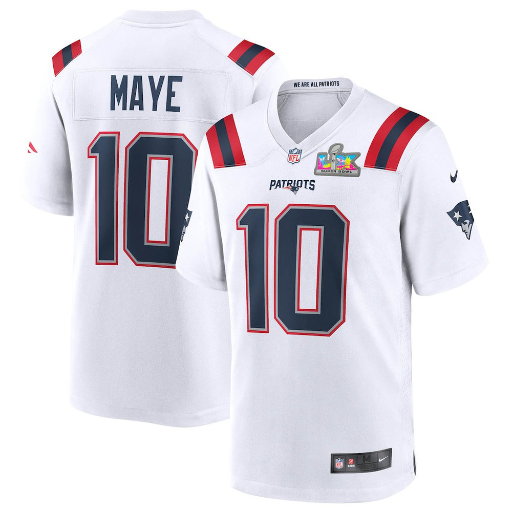 Nike Drake Maye New England Patriots Super Bowl LX Patch Game Jersey White