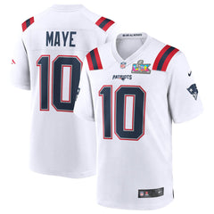 Nike Drake Maye New England Patriots Super Bowl LX Patch Game Jersey White