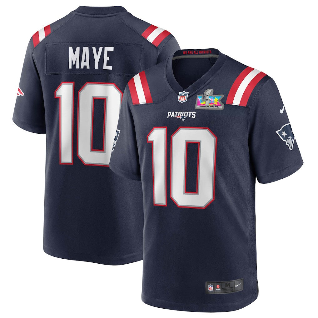Nike Drake Maye New England Patriots Super Bowl LX Patch Game Jersey Navy