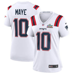 Nike Drake Maye New England Patriots Women's Super Bowl LX Patch Game Jersey White