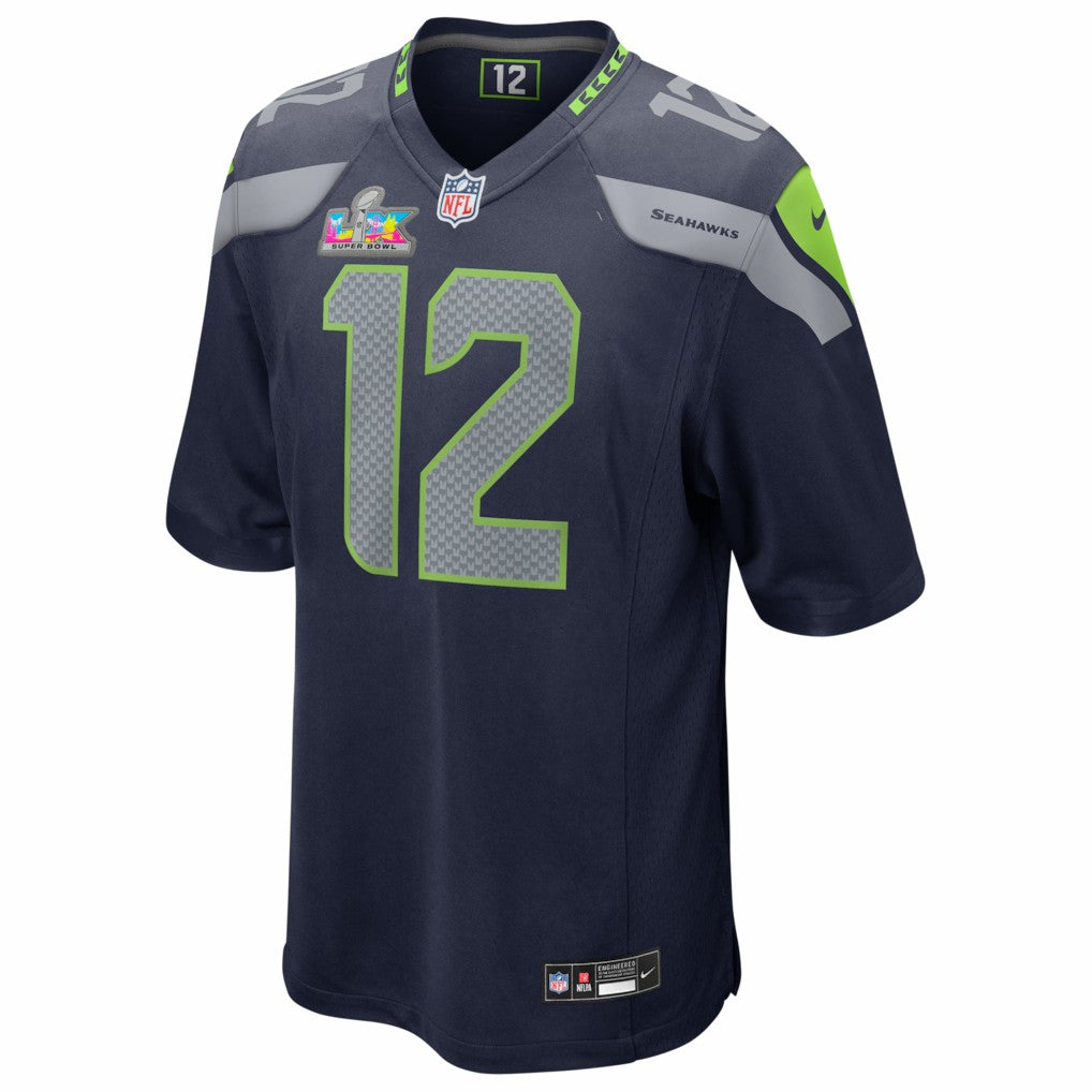 Nike 12s Seattle Seahawks Super Bowl LX Patch Game Jersey College Navy