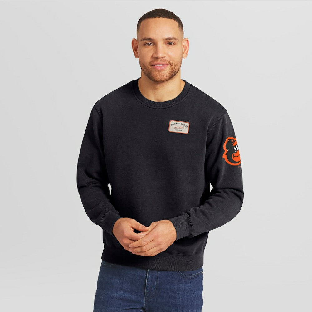 Baltimore Orioles Darius Rucker Collection by Fanatics Washed Crew Neck Pullover Sweatshirt - Black - Fanatics Lifestyle