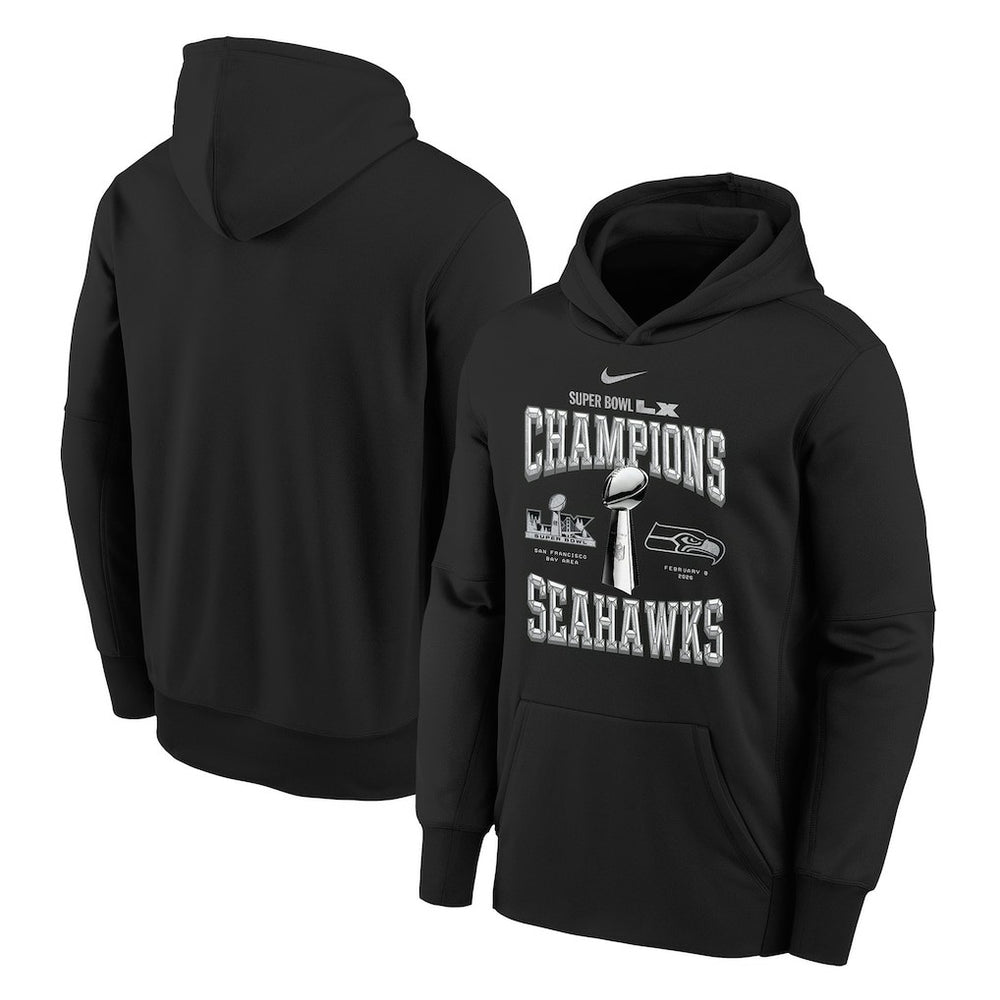 Nike Seattle Seahawks Youth Super Bowl LX Champions Locker Room Trophy Collection Authentic Hoodie Black