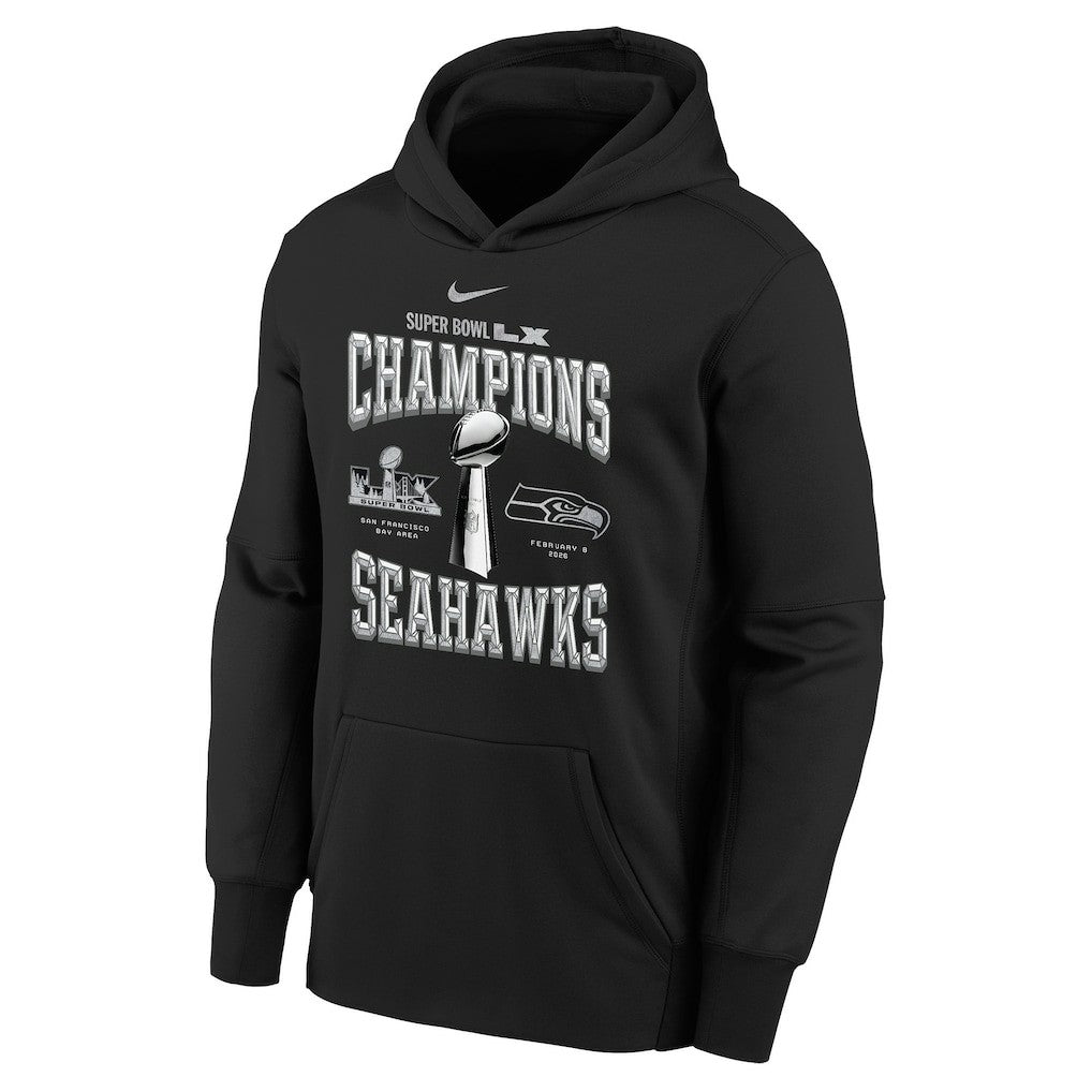Nike Seattle Seahawks Youth Super Bowl LX Champions Locker Room Trophy Collection Authentic Hoodie Black