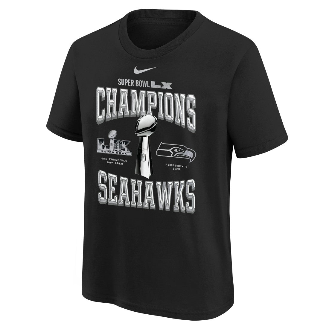 Nike Seattle Seahawks Youth Super Bowl LX Champions Locker Room Trophy Collection Replica T-Shirt Black