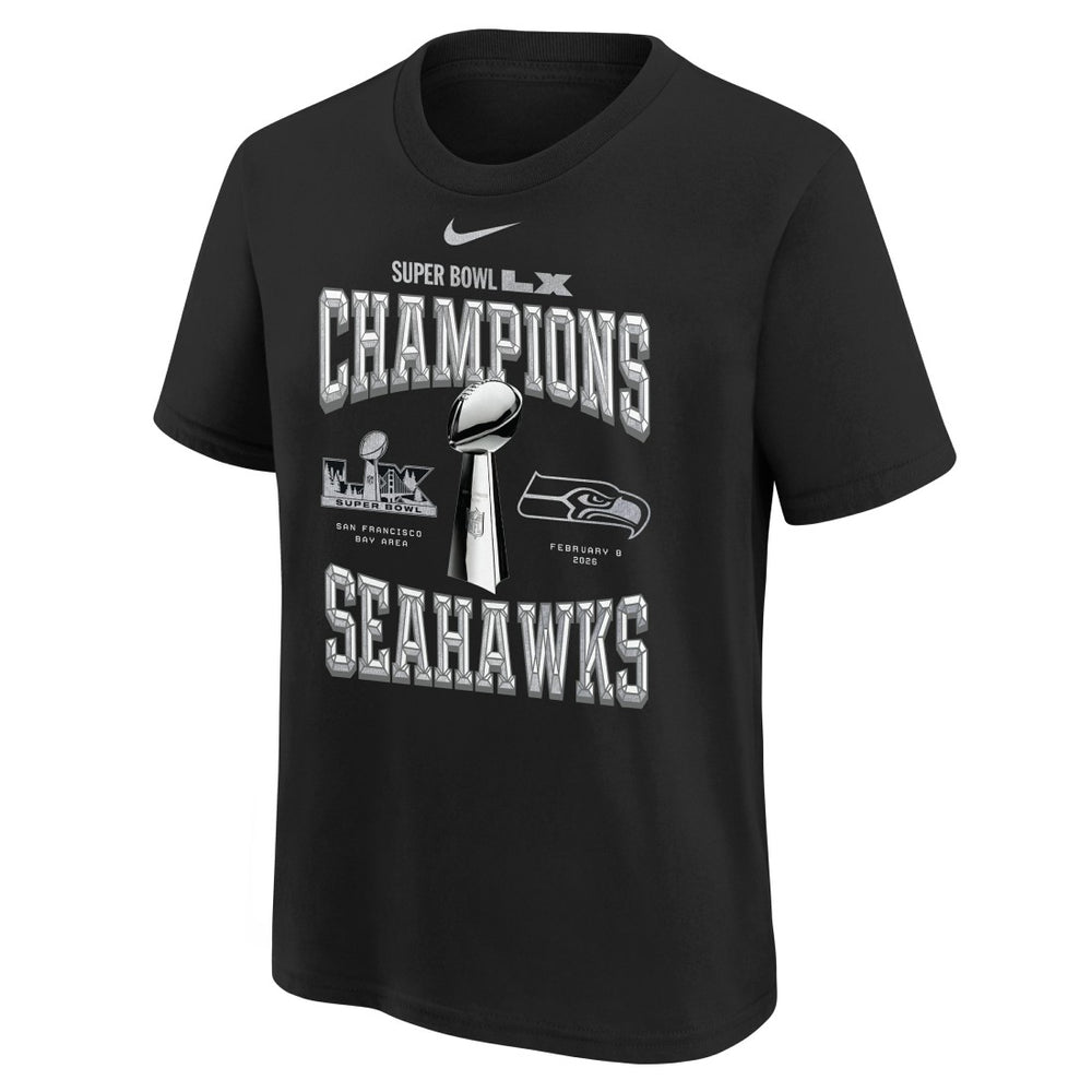 Nike Seattle Seahawks Youth Super Bowl LX Champions Locker Room Trophy Collection Replica T-Shirt Black