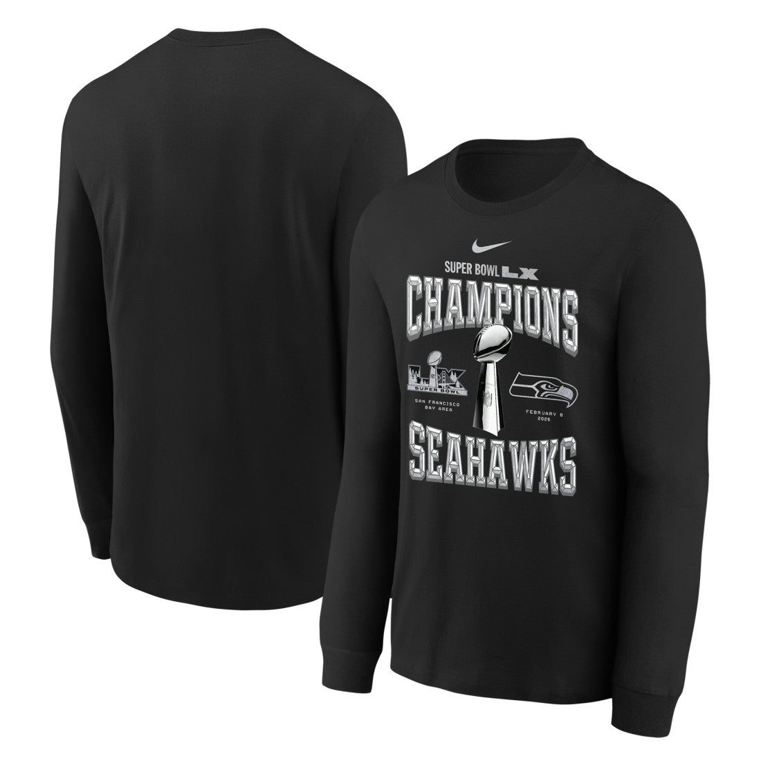 Nike Seattle Seahawks Youth Super Bowl LX Champions Locker Room Trophy Collection Long Sleeve T-Shirt Black