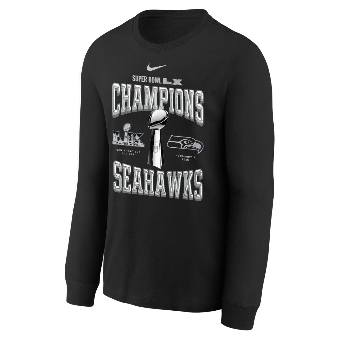 Nike Seattle Seahawks Youth Super Bowl LX Champions Locker Room Trophy Collection Long Sleeve T-Shirt Black
