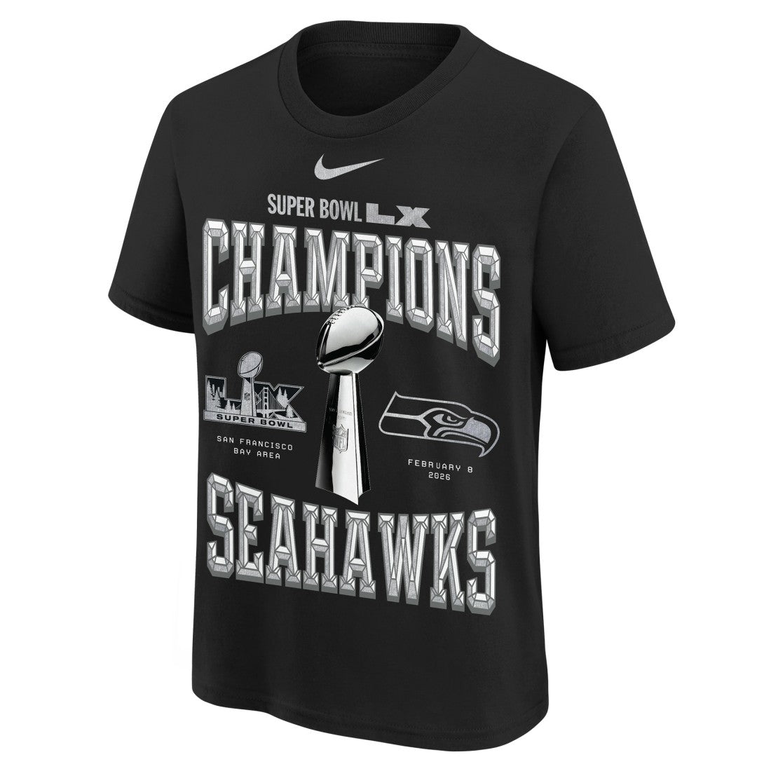 Nike Seattle Seahawks Youth Super Bowl LX Champions Locker Room Trophy Collection Authentic T-Shirt Black