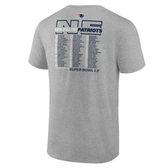 Fanatics New England Patriots Super Bowl LX Big & Tall Roster T-Shirt Heather Gray