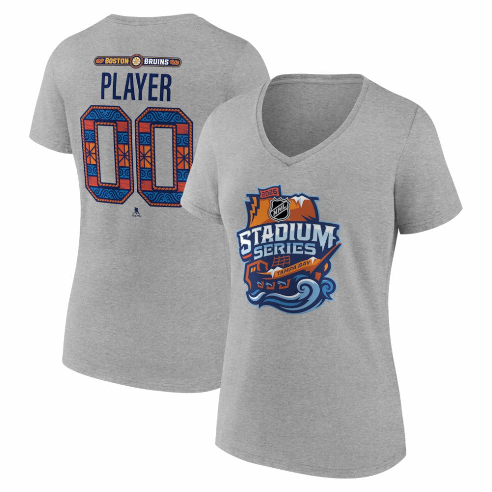 Boston Bruins Women's 2026 NHL Stadium Series Personalized Name & Number V-Neck T-Shirt - Gray - NHL 203794844
