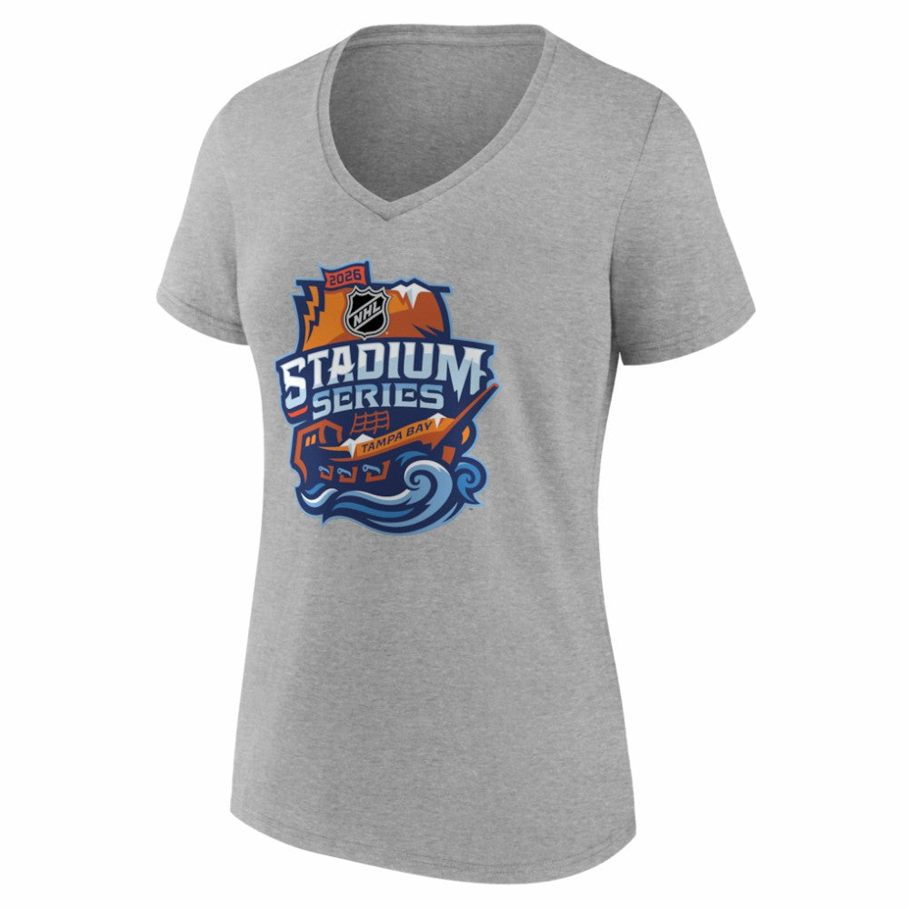 Boston Bruins Women's 2026 NHL Stadium Series Personalized Name & Number V-Neck T-Shirt - Gray - NHL 203794844