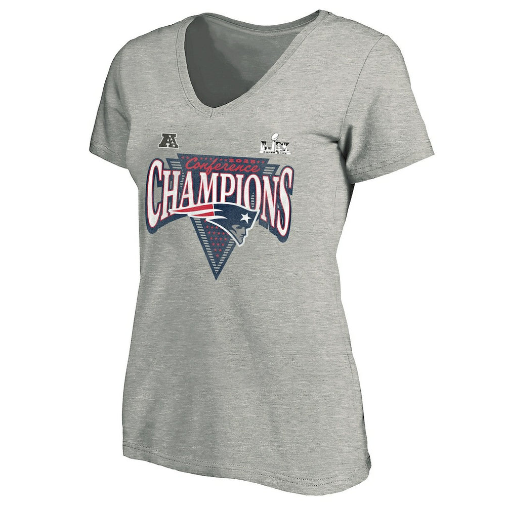 Fanatics New England Patriots Women's 2025 AFC Champions Plus Size Hail Mary Tri-Blend V-Neck T-Shirt Heather Gray