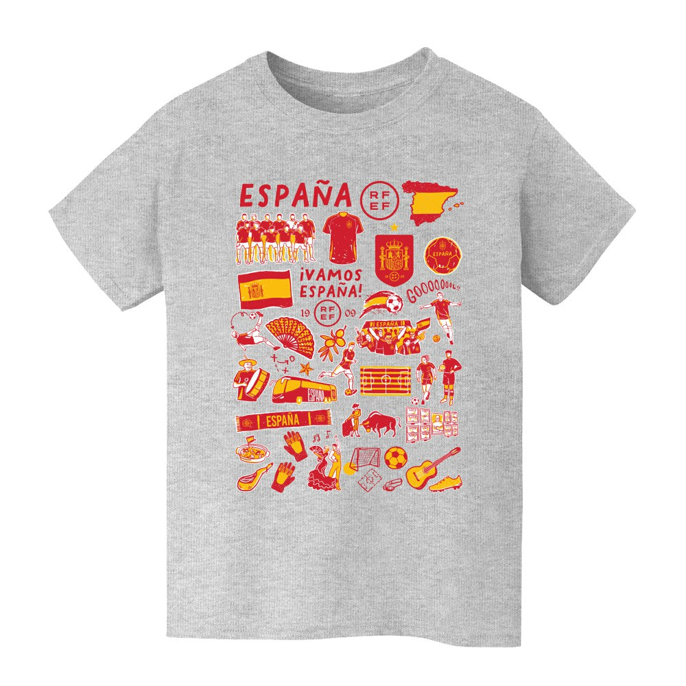Spain National Team Vive La Fete Youth Impressions Artwork T-Shirt Gray
