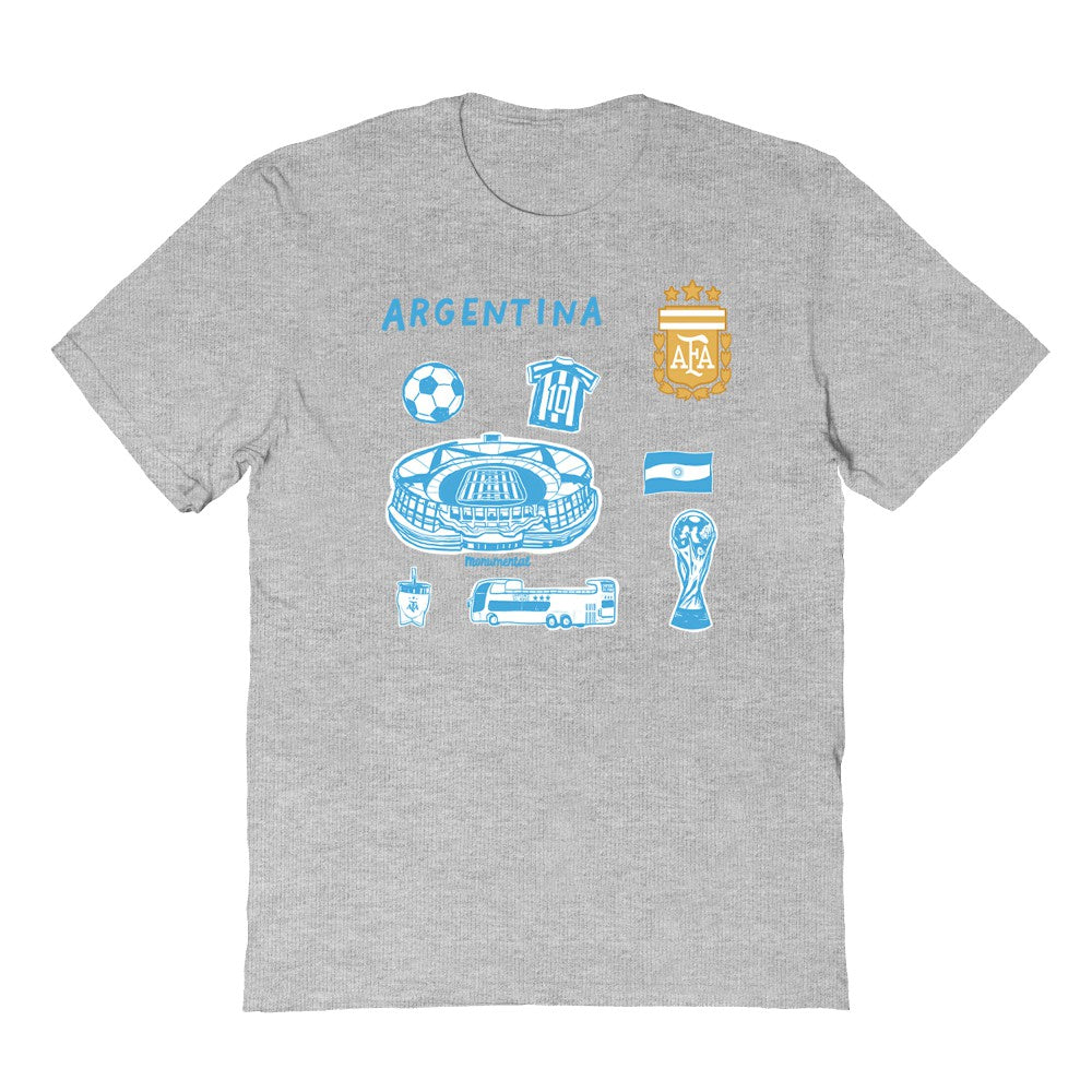 Argentina National Team Vive La Fete Youth Impressions Icons T-Shirt Gray