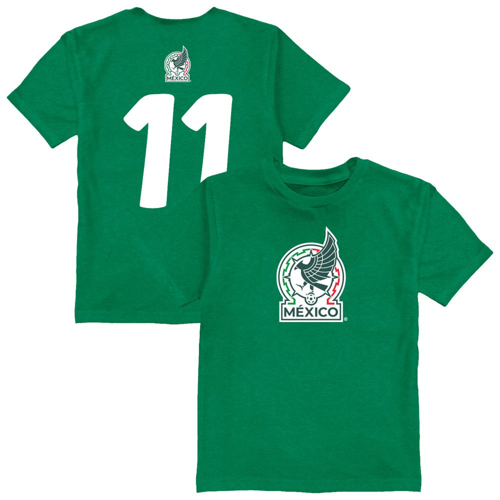 Santiago Gimenez Mexico National Team Vive La Fete Youth Player Name & Number Color Badge T-Shirt Green