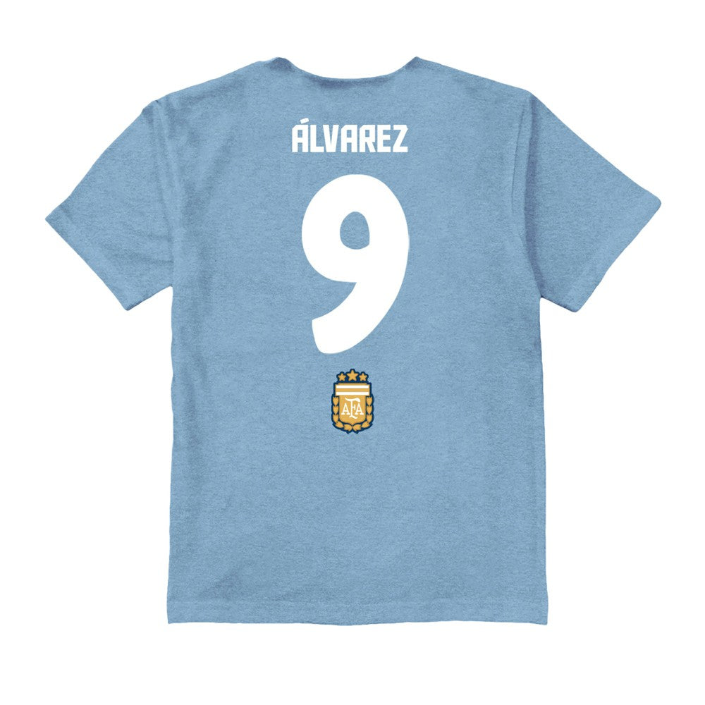 Julián Álvarez Argentina National Team Vive La Fete Youth Player Name & Number Stadium Style T-Shirt Light Blue