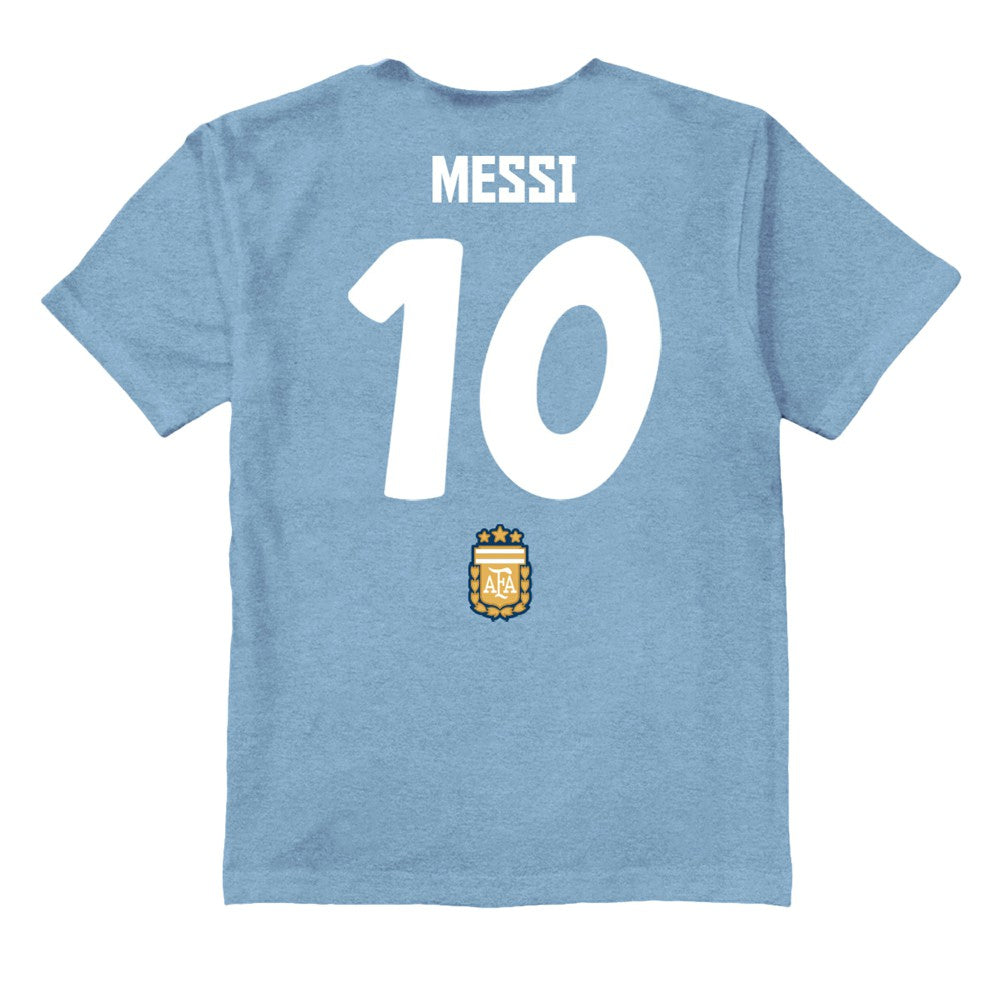 Lionel Messi Argentina National Team Vive La Fete Youth Player Name & Number Stadium Style T-Shirt Light Blue