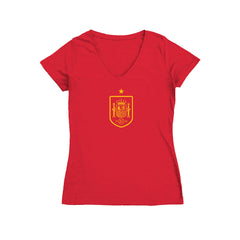 Spain National Team Vive La Fete Women's Color Badge V-Neck Fitted T-Shirt Red