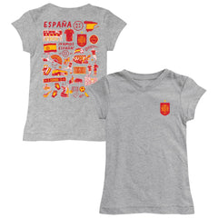 Spain National Team Vive La Fete Girls Youth Impressions Artwork Fitted T-Shirt Gray