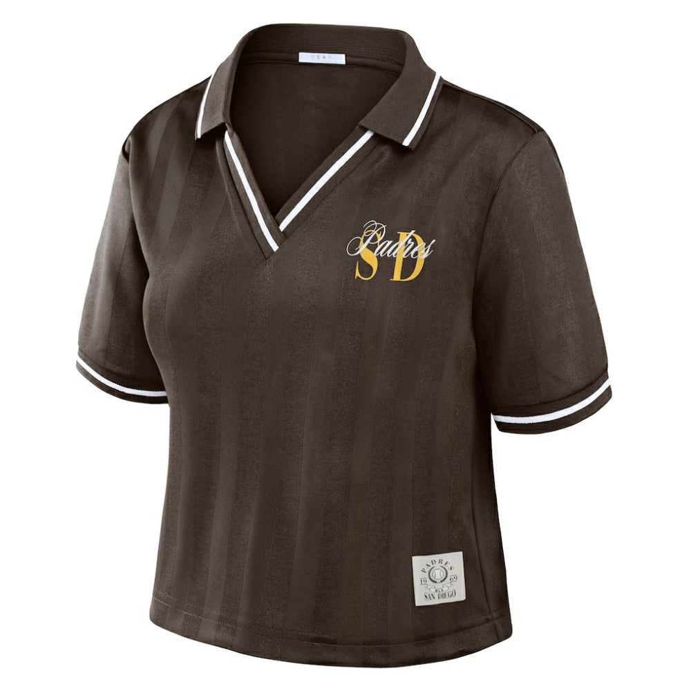 San Diego Padres WEAR by Erin Andrews Women's Cropped Polo - Brown - MLB on Sale