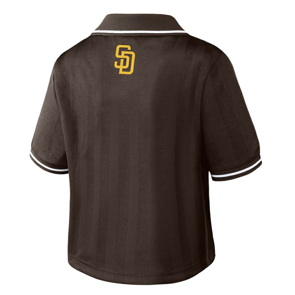 San Diego Padres WEAR by Erin Andrews Women's Cropped Polo - Brown - MLB on Sale