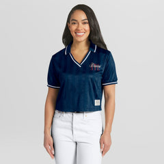 Atlanta Braves WEAR by Erin Andrews Women's Cropped Polo - Navy - MLB Lifestyle
