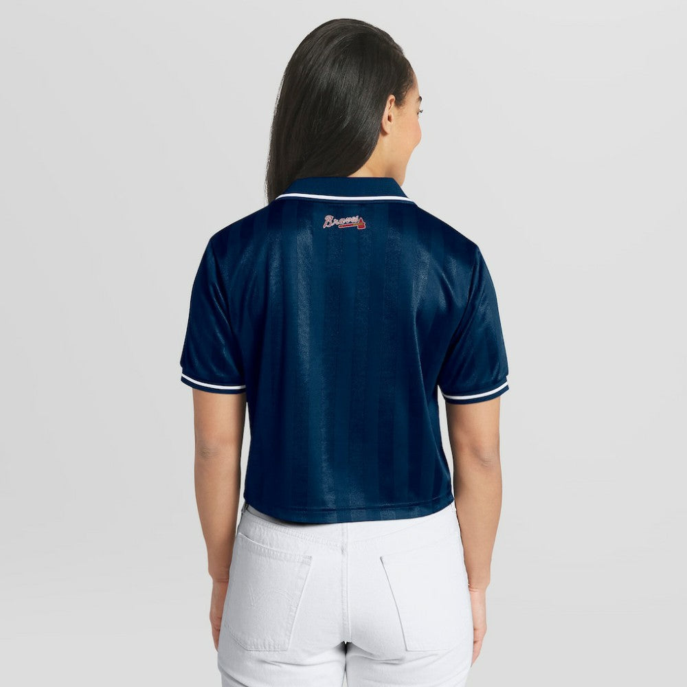 Atlanta Braves WEAR by Erin Andrews Women's Cropped Polo - Navy - MLB Lifestyle