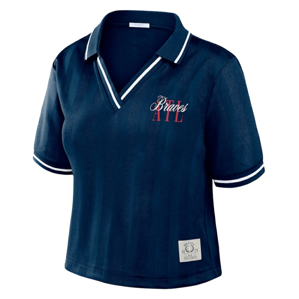 Atlanta Braves WEAR by Erin Andrews Women's Cropped Polo - Navy - MLB Lifestyle