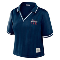 Atlanta Braves WEAR by Erin Andrews Women's Cropped Polo - Navy - MLB Lifestyle