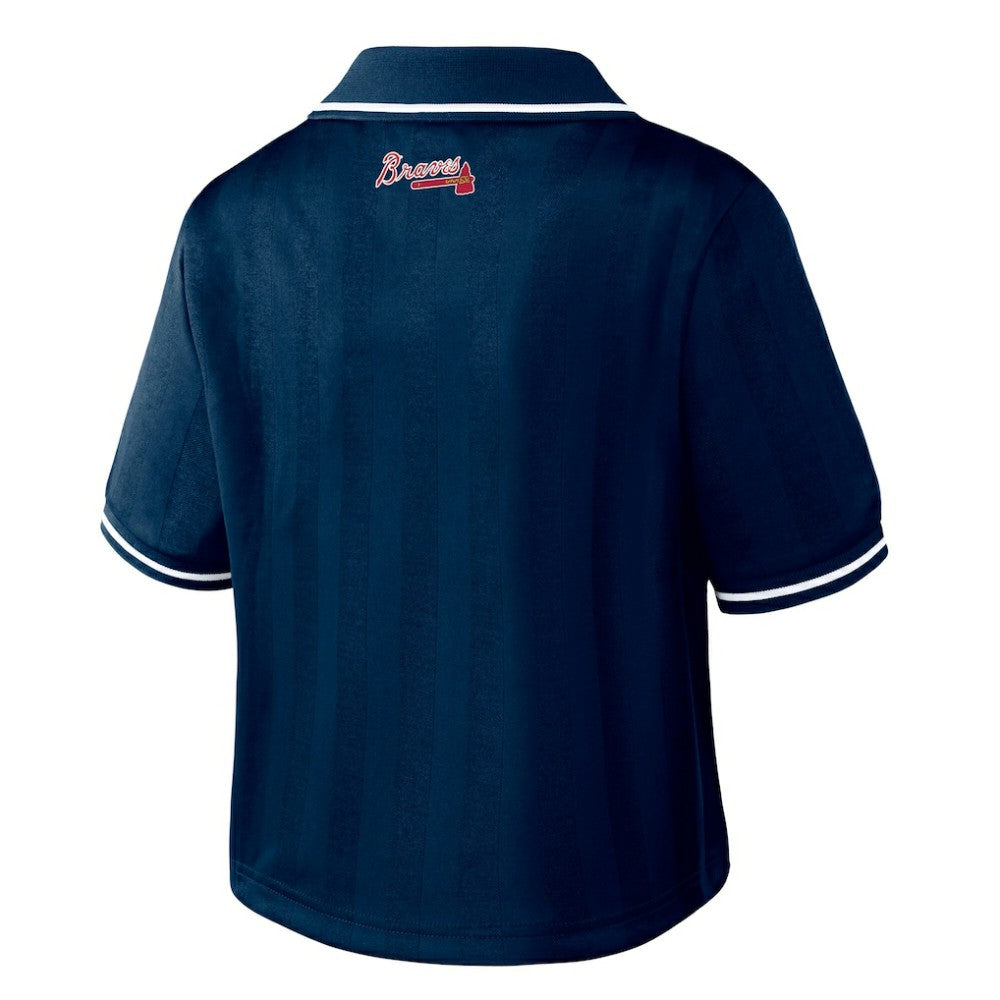 Atlanta Braves WEAR by Erin Andrews Women's Cropped Polo - Navy - MLB Lifestyle
