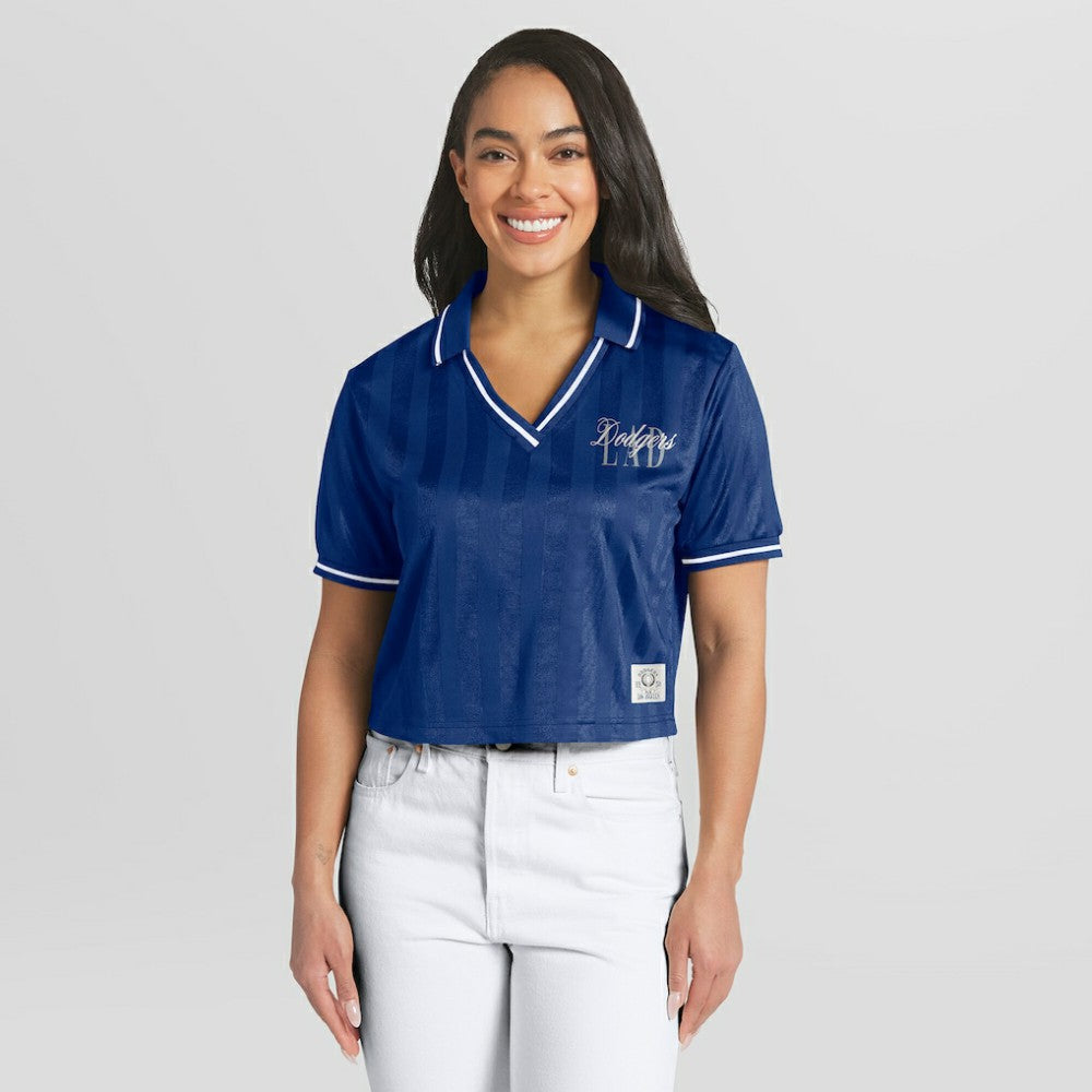 Los Angeles Dodgers WEAR by Erin Andrews Women's Cropped Polo - Royal - MLB Lifestyle