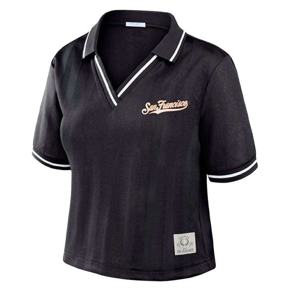 San Francisco Giants WEAR by Erin Andrews Women's Cropped Polo - Black - MLB Sale