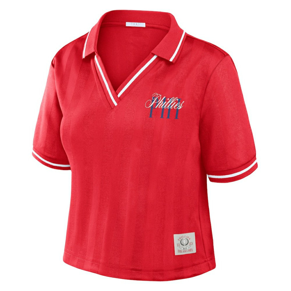 Philadelphia Phillies WEAR by Erin Andrews Women's Cropped Polo - Red - MLB Discount