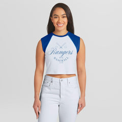 Texas Rangers WEAR by Erin Andrews Women's Cooperstown Cropped Raglan Tank Top - White - MLB Online