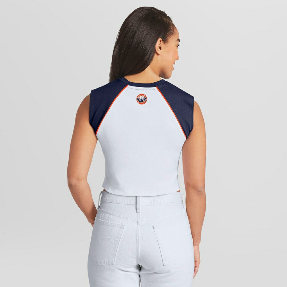 Houston Astros WEAR by Erin Andrews Women's Cooperstown Cropped Raglan Tank Top - White - MLB on Sale