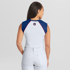 Chicago Cubs WEAR by Erin Andrews Women's Cooperstown Cropped Raglan Tank Top - White - MLB Lifestyle